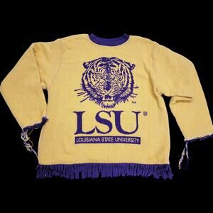 Vintage Riddle & Cockrell LSU Tigers Tapestry Sweatshirt Large Fringe Woven 90s